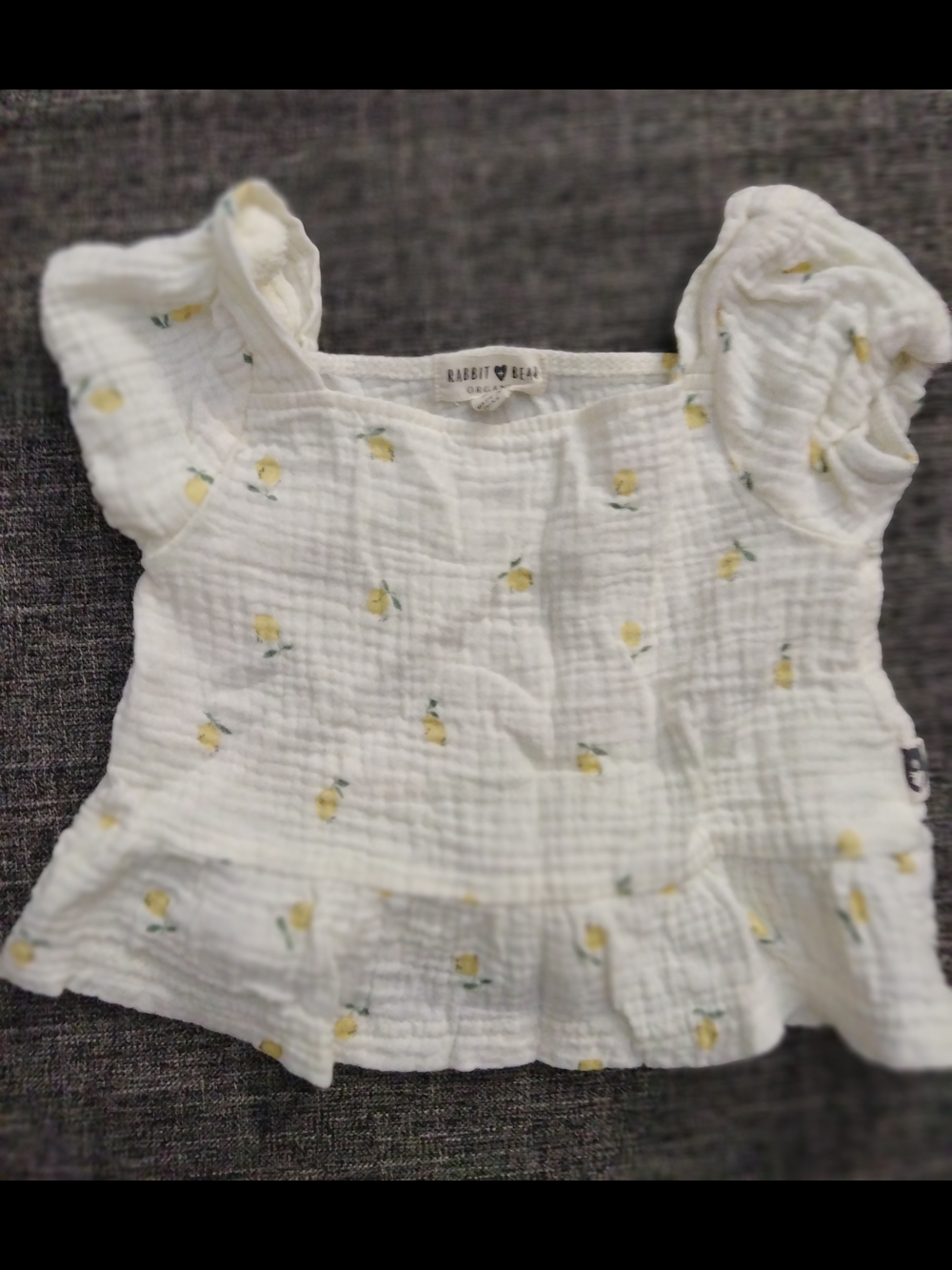 Rabbit & Bean White Peplum Top with Yellow Lemon Print